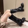 Women Winter Platform Knight Long Boots Fashion Elegant Slimming Shoes Vintage Square Heels Women's Western Knee-High Booties