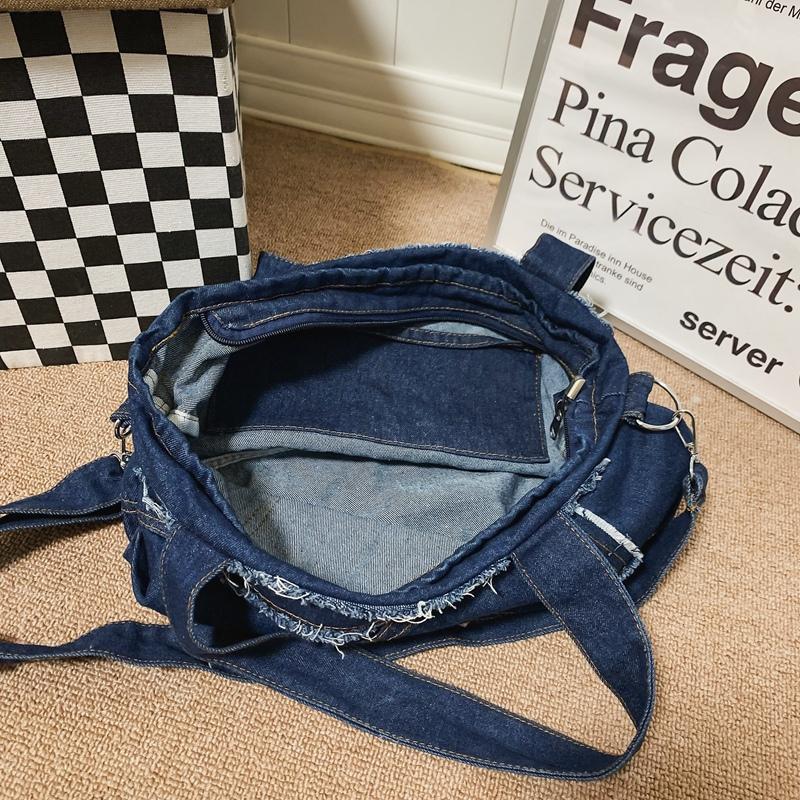 Винтажная джинсовая сумка через плечо, женская холщовая сумка большой вместимости
