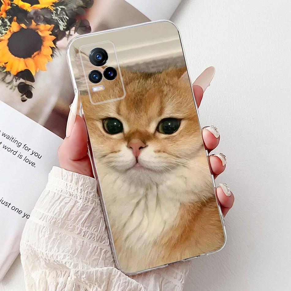 Чехол для телефона Vivo V21e V2061 / V21 4G 5G V2050 V2066 VivoV21e V 21 4G Элегантный цветочный принт с кошкой Мягкий силиконовый ТПУ Чехлы