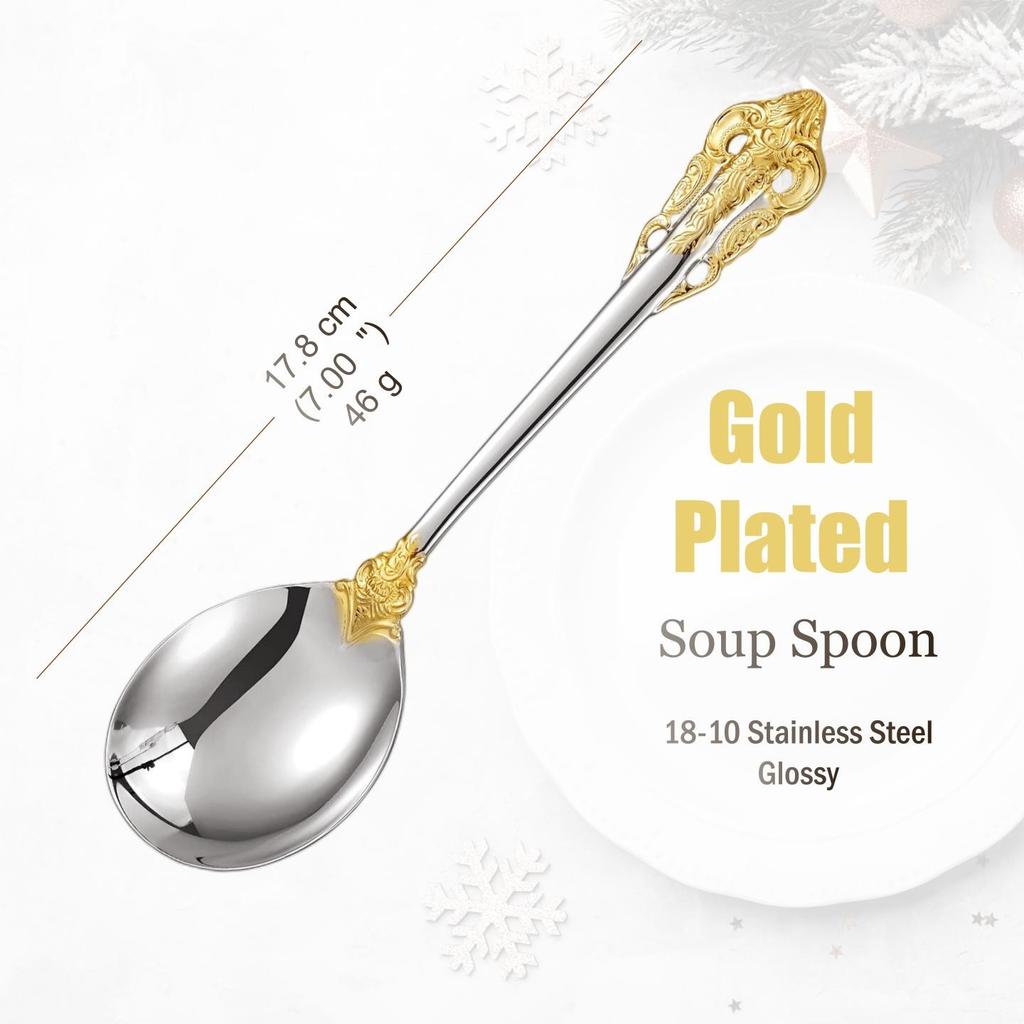 Набор столовых приборов из нержавеющей стали серебристого цвета, винтажные столовые приборы, ручки с полостью, столовое серебро для свадьбы, барокко, 18/10, глянцевое золото