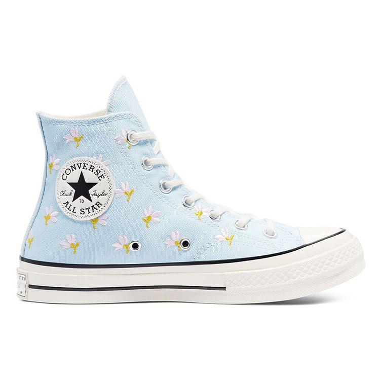 Converse Chuck 70 High Embroidered Floral Print - Женские кроссовки Chambray Blue Egret Black 570917C