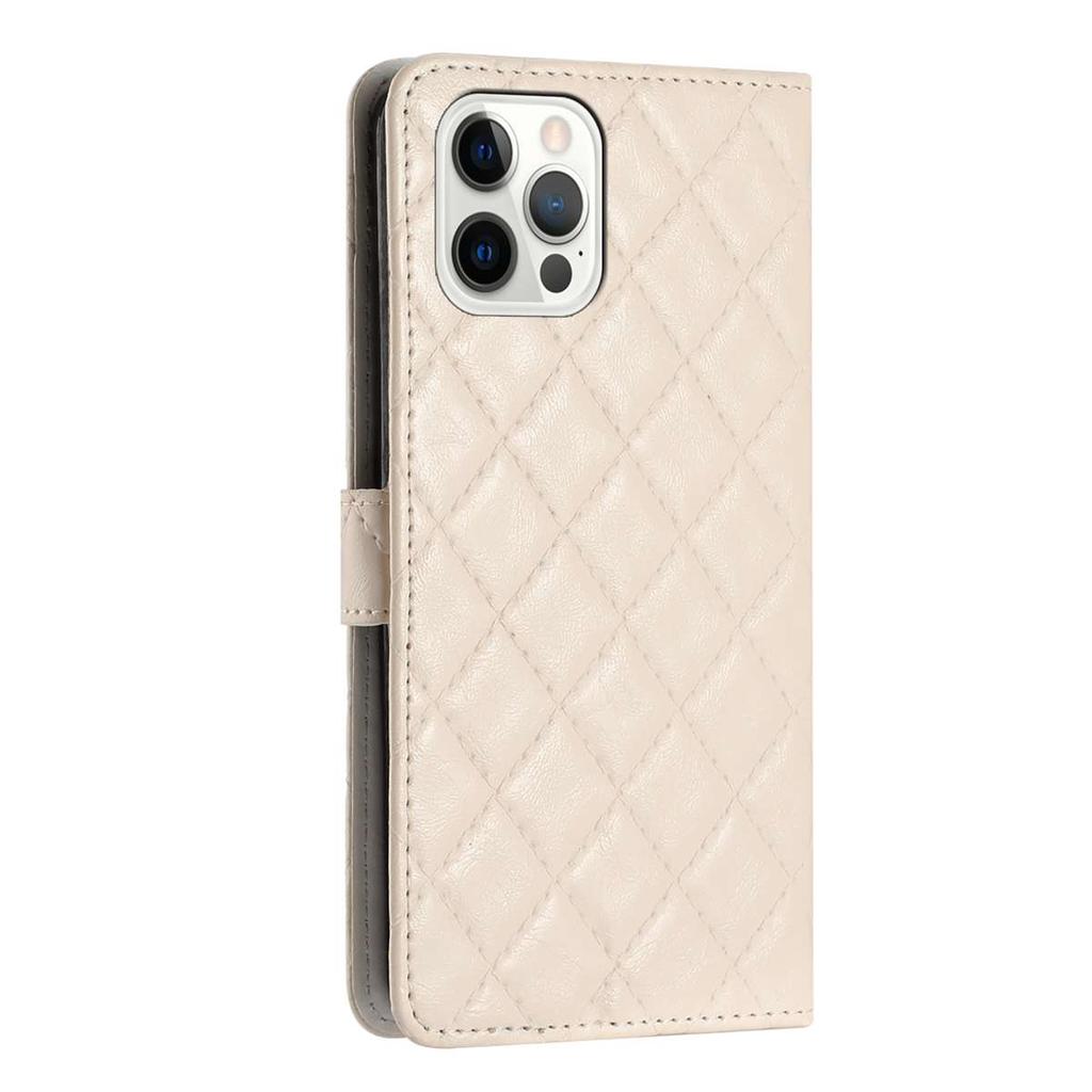 Quilted Pattern Faux Leather Wallet Case for iPhone 7 8 XS 11 12 13 14 15 16 17 Series, 360° Protection with Card Slots & Stand