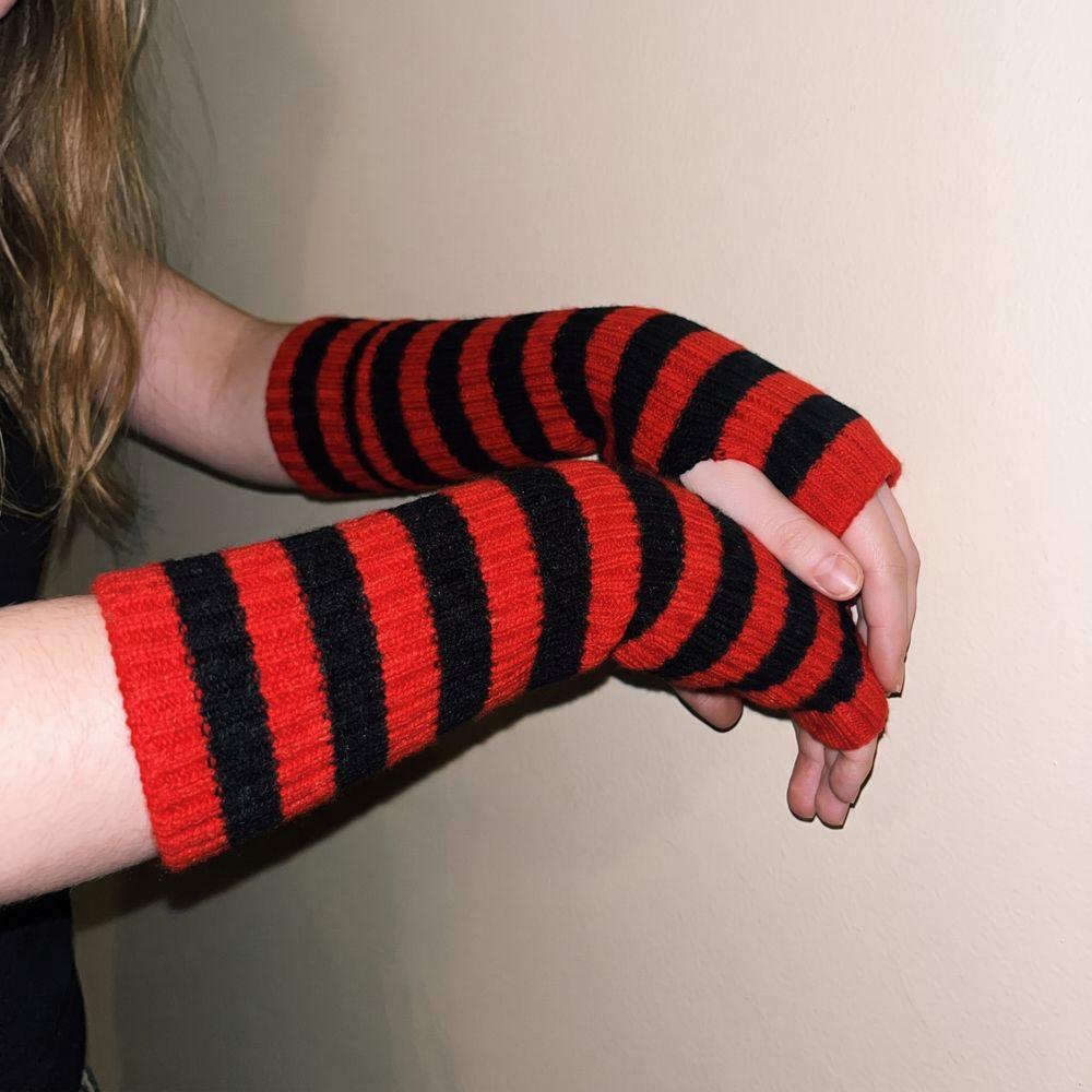 Lolita Long Fingerless Gloves Y2K Fingerless Arm Warmers Arm Cover Striped Knitted Arm Sleeves JK