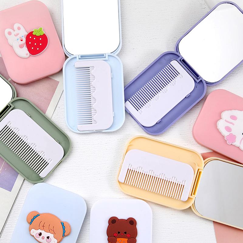 Портативная мультяшная карманная дорожная маленькая массажная щетка для волос мини-карманное зеркало складная расческа для женщин и девочек милые инструменты для укладки