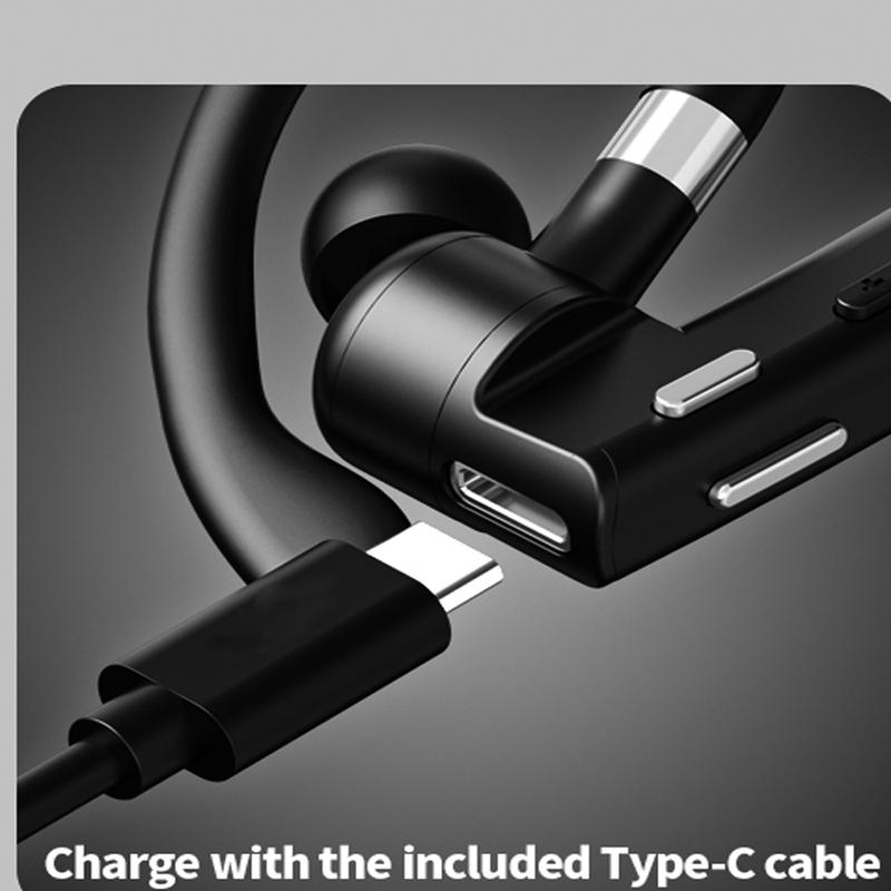 Single-Ear Business Earbud, Wireless Single Headset Headphones with Mic Earbuds, Type-C Charging, for Business Office Trucker O