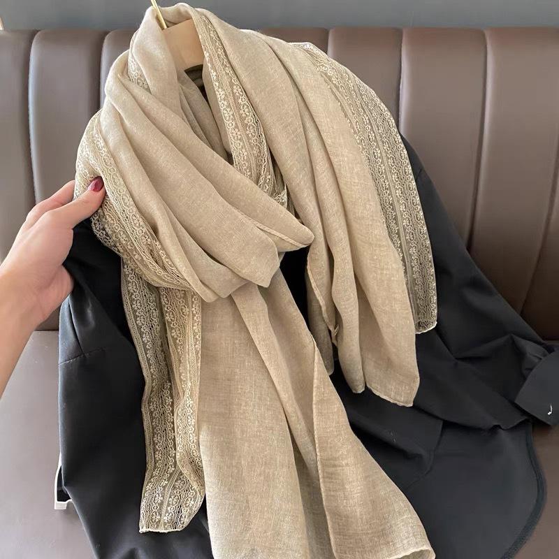 Линии цветного кружева хлопок лен тонкий шарф для женщин зимой шаль весна и осень модный шарф шелковый шарф однотонный газовый шарф