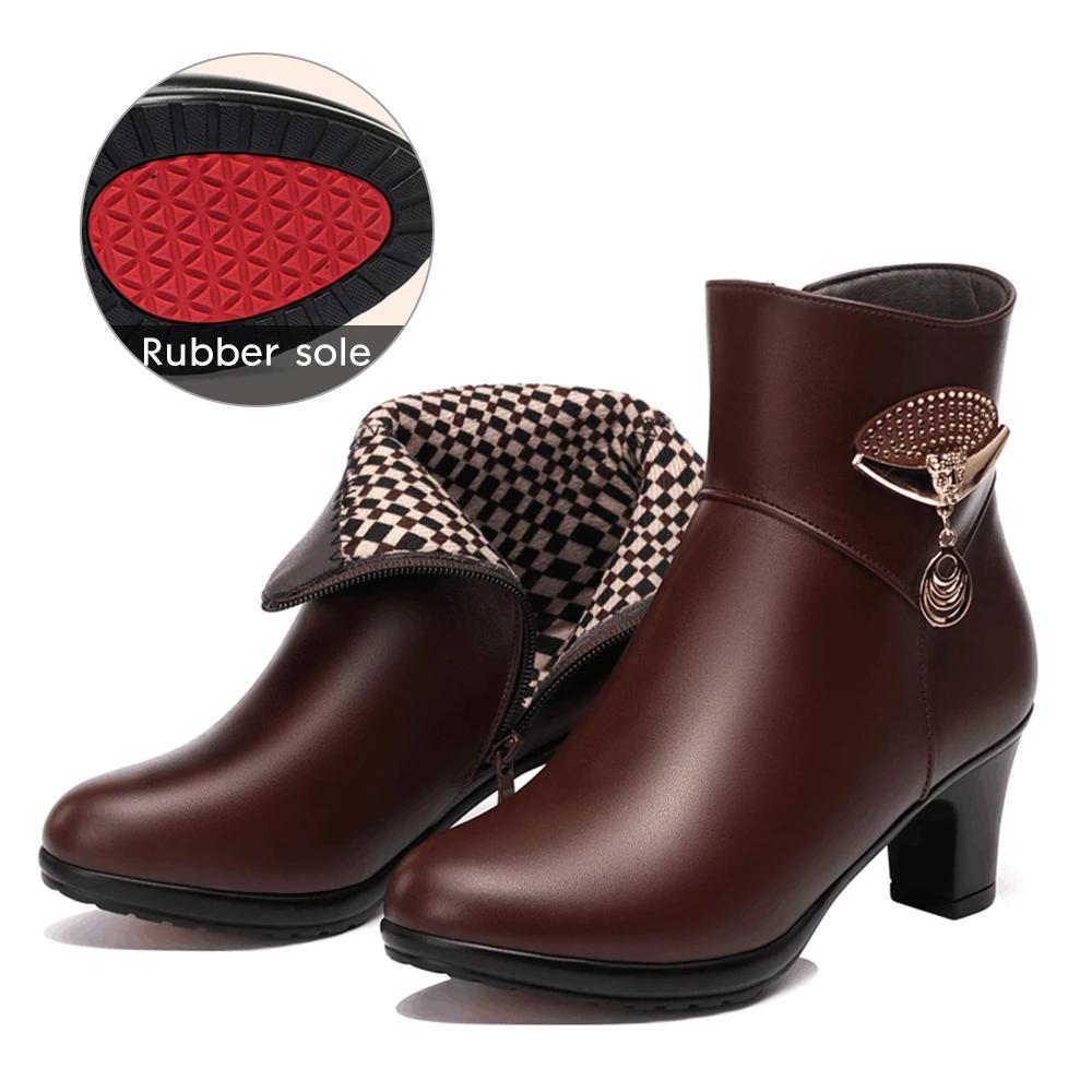 Новые кожаные ботильоны на толстом каблуке женские осенне-зимние замшевые слипоны на мягкой подошве на среднем каблуке с круглым носком хлопковые туфли для мамы