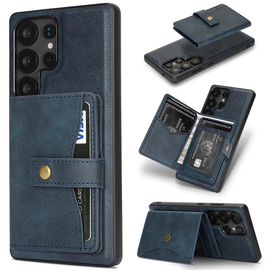 For Samsung Galaxy S25 Ultra Kickstand Case Detachable Card Bag Magnetic Case PU Leather Coated TPU Phone Cover