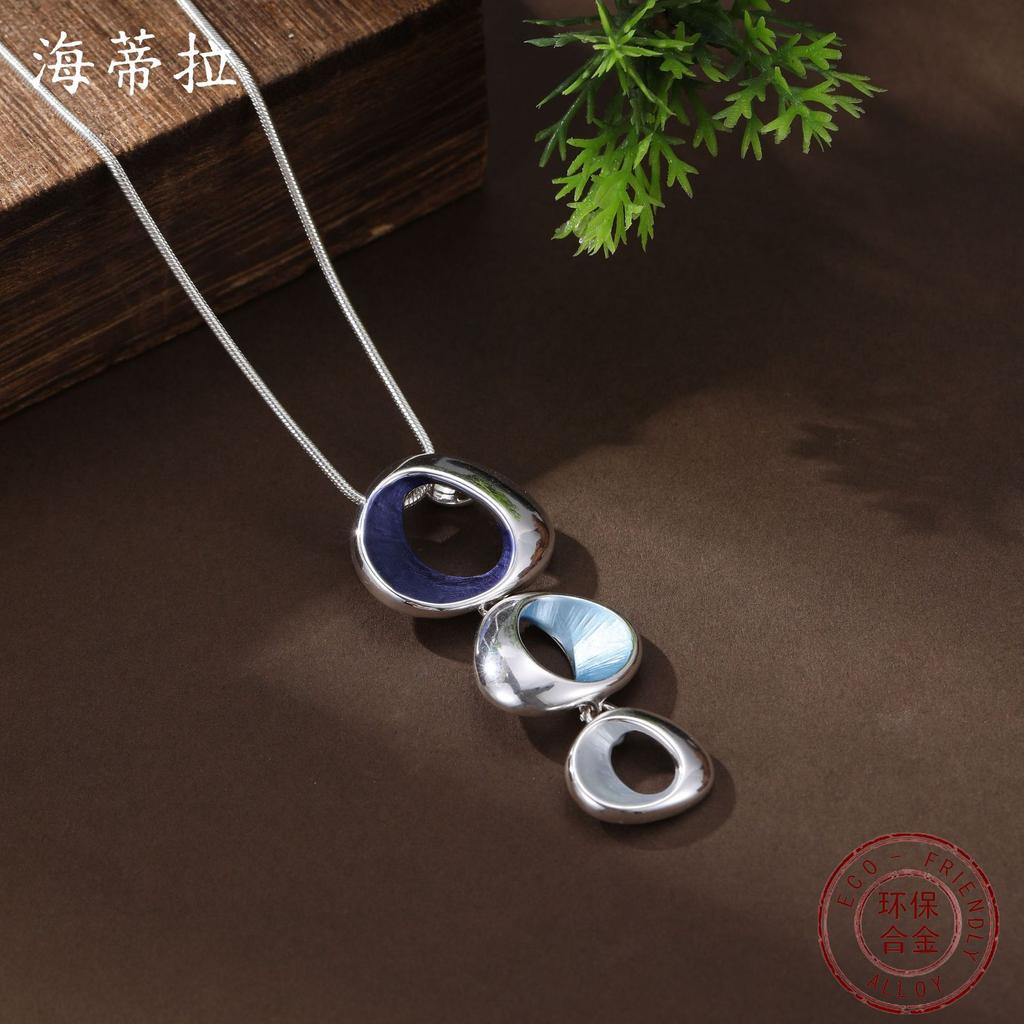 Новый эмалевый цвет полое кольцо маленькая подвеска женская простая модная с высоким чувством нерегулярное кольцо ожерелье