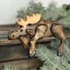Wooden Animal Figurine Rustic Handcrafted Deer Shelf Sitter Carved Animal Ornament with Lacquer Finish for Home Bookshelf Mantel Living Room Decor