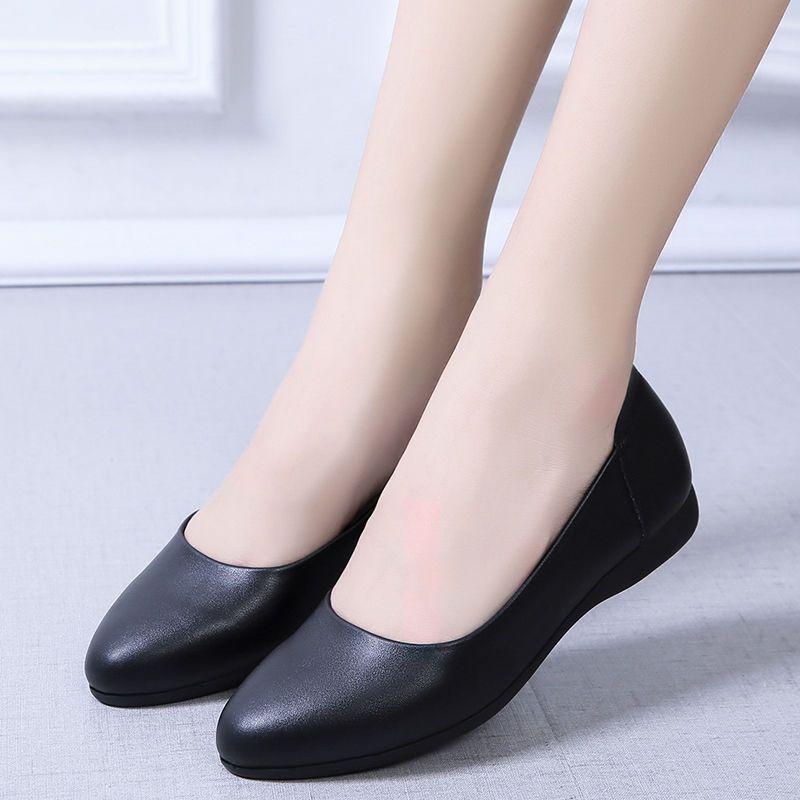 Рабочая обувь женская черная обувь для собеседования деловая обувь на плоской подошве нескользящая кожаная обувь для работы одинарные туфли