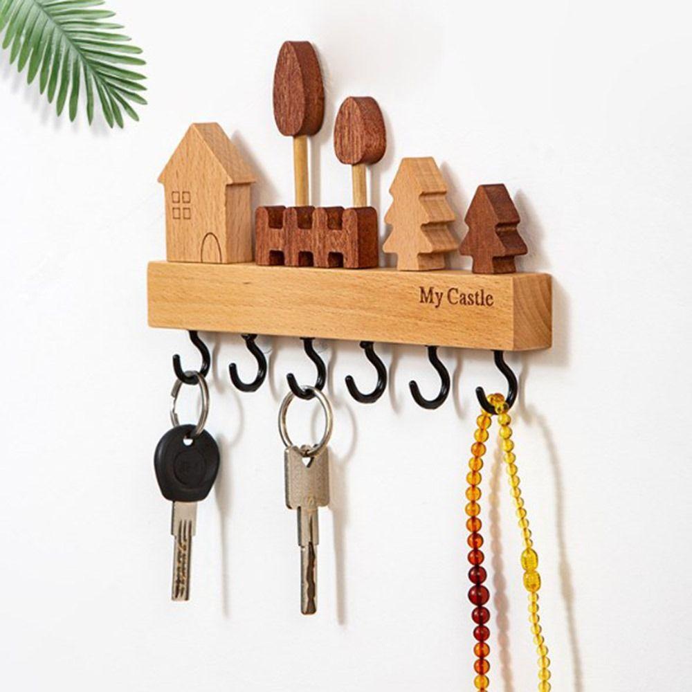 Solid Wood Key Storage Holder non-toxic Decorative Hook Entryway Organizer Key Hook Rack  Entryway