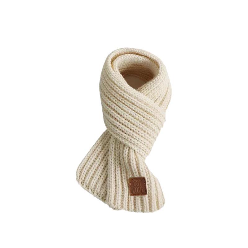 Корейская мода Детский шерстяной шарф с кожаной нашивкой - Осенне-зимний теплый шарф-снуд для мальчиков, девочек, малышей