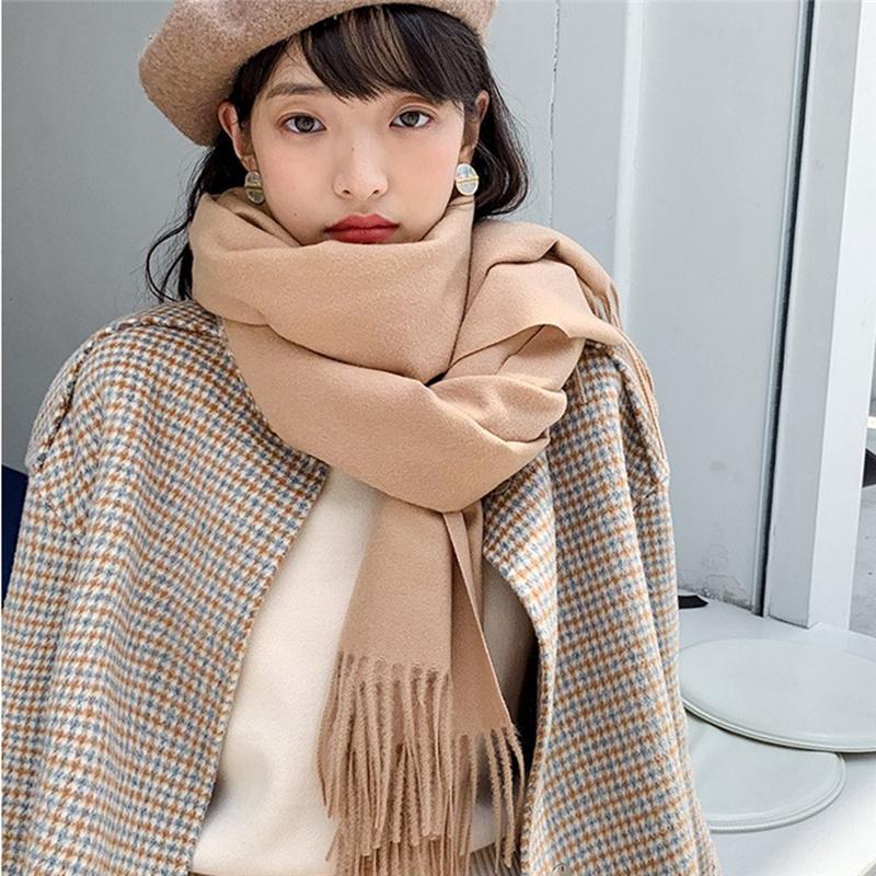200*70 см Высококачественный однотонный искусственный кашемировый шарф Осень-зима с принтом Теплая шаль для женщин Подарок