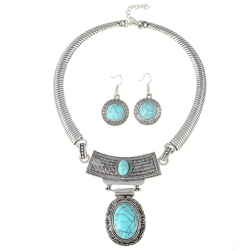 Этнический стиль, имитация драгоценных камней, женский набор из колье и серег, для мужчин и женщин
