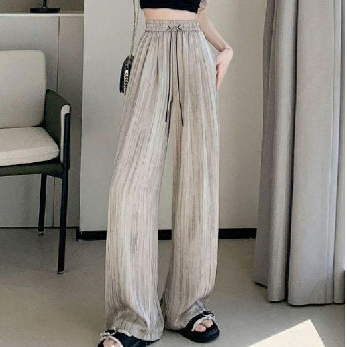 Брюки широкие из ледяного шелка, сатина с принтом тушью, летний тонкий стиль 2025, прохладный плиссированный драпированный дизайн в стиле Ямамото.