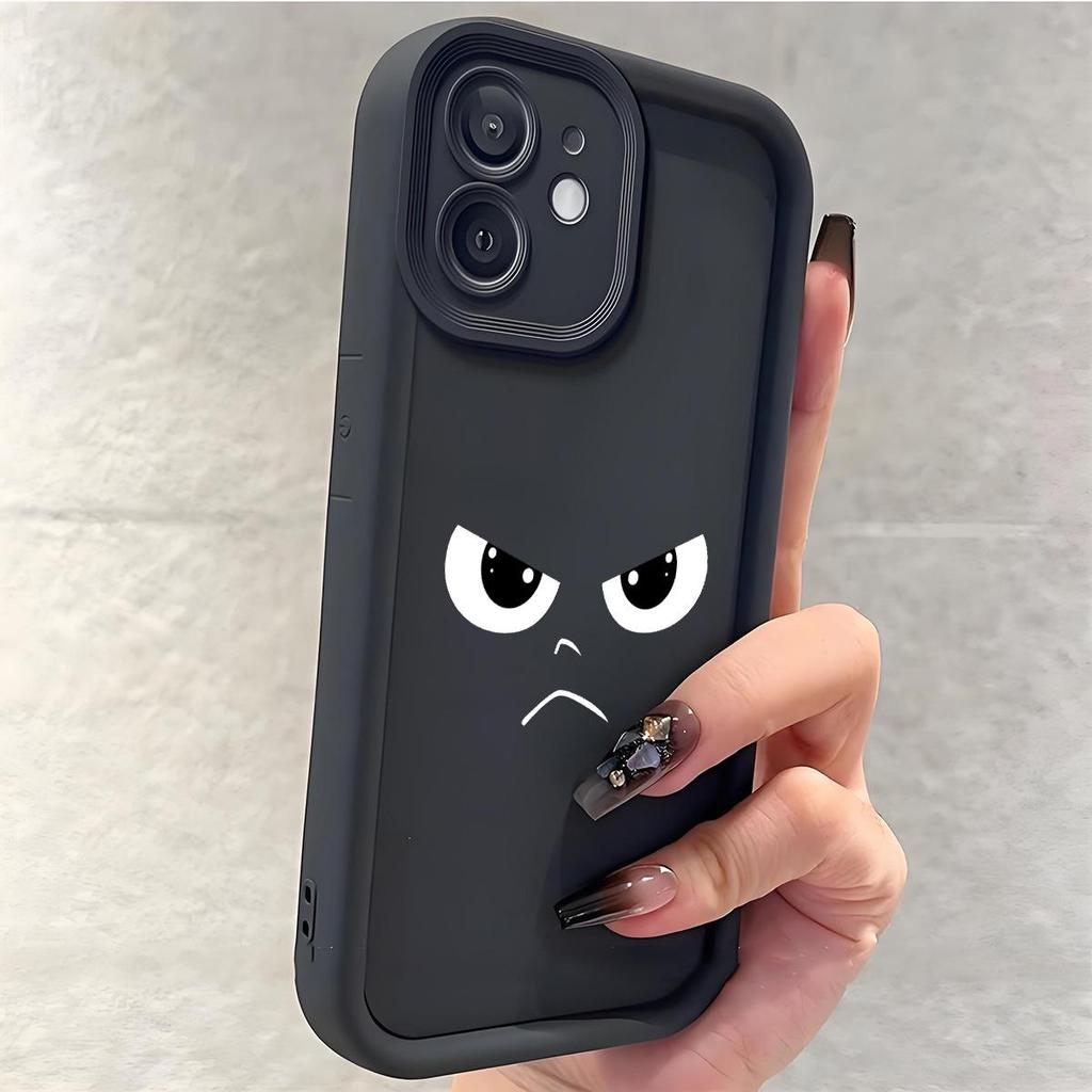 Черный рифленый чехол из карбида кремния для iPhone 15/16/17 с дизайном в виде смешного лица