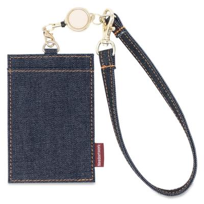 Чехол для пропуска с катушкой Okayama Denim Commuter Pass ID Card Holder Indigo Blue для мужчин