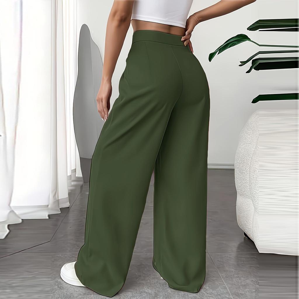 Женские эластичные брюки с высокой талией, повседневные активные брюки с широкими штанинами и длинными брюками, брюки с карманами
