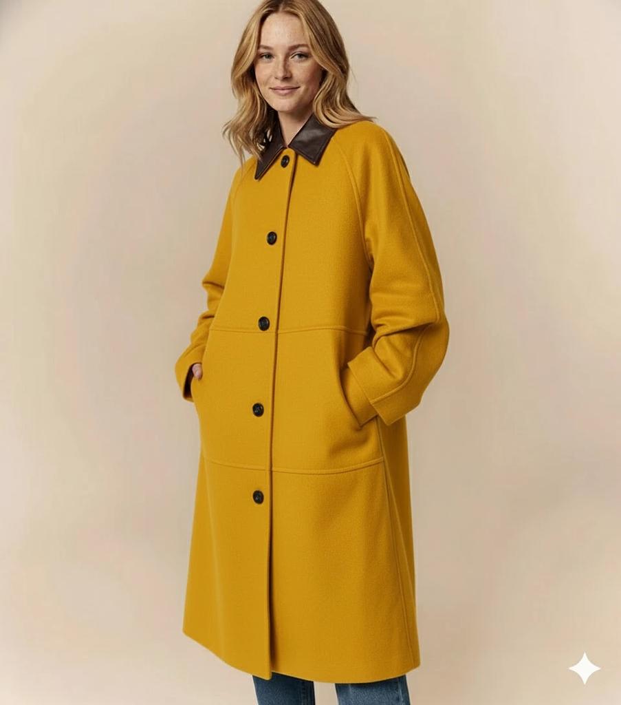 Women's Coat Leather Lambskin Party Trench Casual Stylish Yellow Genuine Handmade
