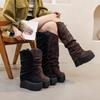 14Cm Thick-soled Boots Suede Stacking Boots 2025 New But Knee Women's Boots Irregular Design Folds