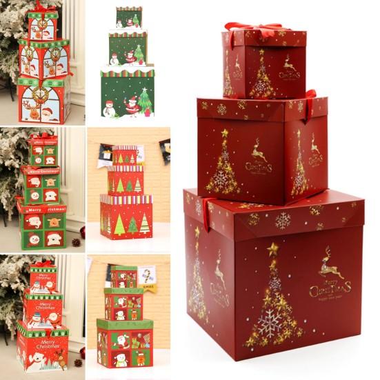 Yousheng 3 шт. рождественские штабелируемые подарочные коробки рождественская елка Санта снеговик гнездо коробка с крышками праздничные принадлежности для вечеринок на Рождество свадьбы годовщины