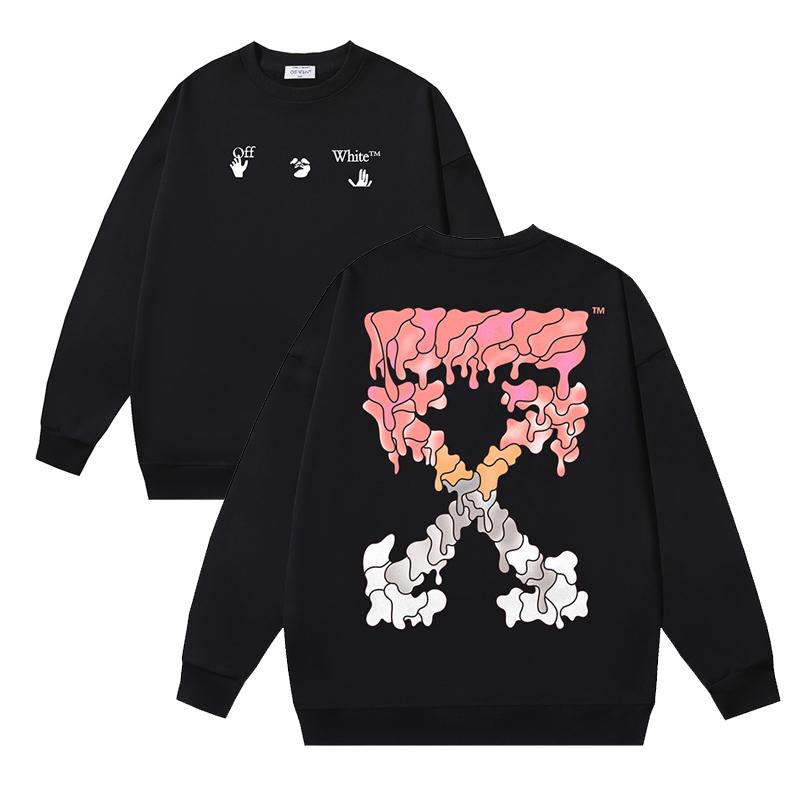 1238 Цвет Off-White 2026 Осень/Зима Новая OW Худи с круглым вырезом с принтом «Расплавленная стрела» для мужчин и женщин