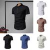 Men Summer Shirt Solid Color Slim Fit Stand Collar Short Sleeves Soft Breathable Lightweight Pullover Button Formal Business Events Office Top