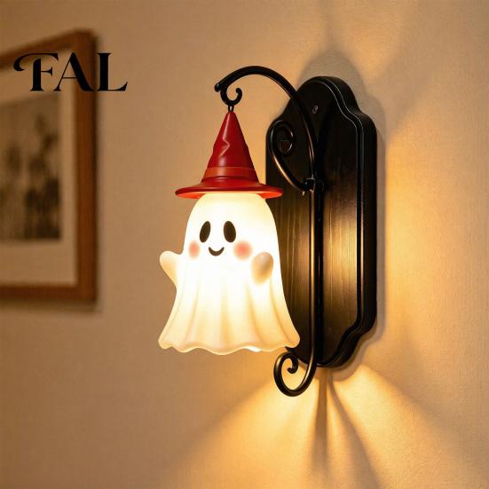Autumn Wall Ornament Cute Ghost Light, Wizard Hat Lamp, Decorative Halloween Home Decor Mount Lamp for Hallway Entrance Bedroom Creative Theme