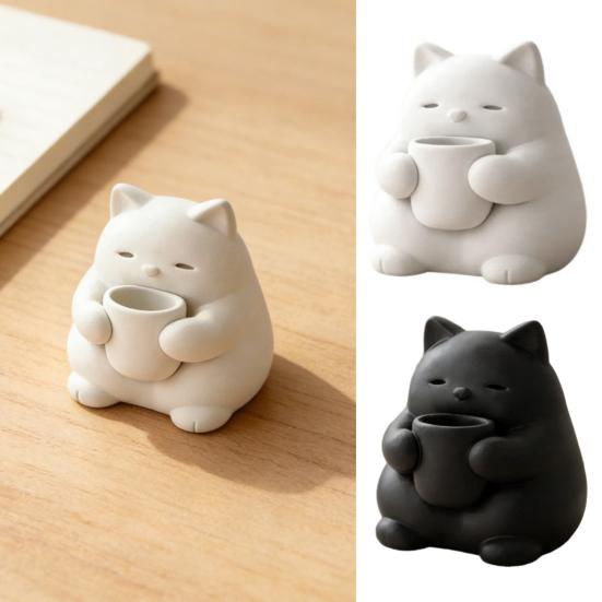 Мини-фигурка милого кота, 3D-печатная статуэтка кота, пьющего чай, Маленькое настольное украшение для декора полки в гостиной, спальне, офисе