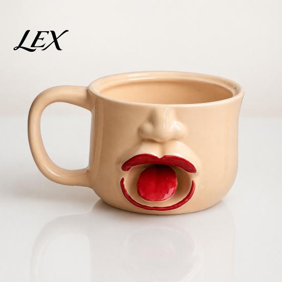 Stackable Coffee Mug for Home Quirky Tongue Out Ceramic Mug, 10oz Unique 3D Sculpted Face Cup Sticking Tea Milk, Funny Creative Drinkware Office