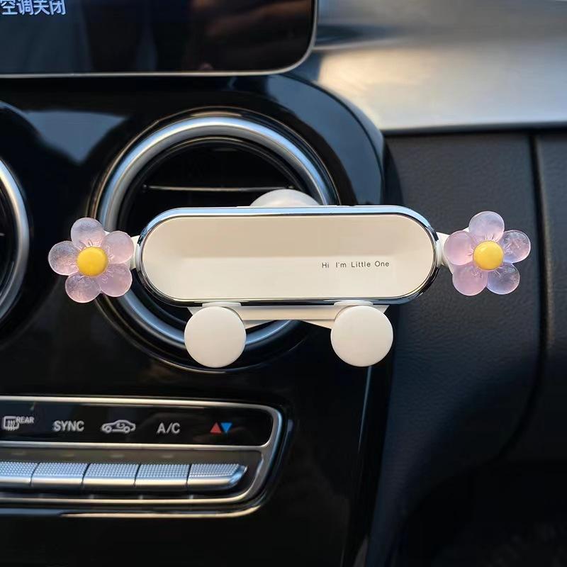 Cute Flower Gravity Car Phone Holder, Universal Air Vent Auto-Clamping Navigation Support Bracket