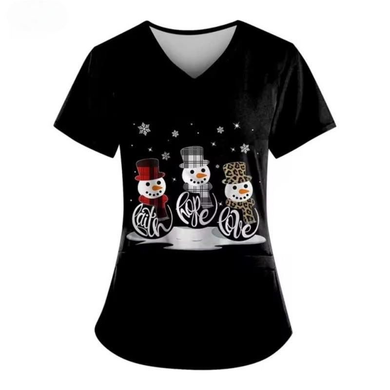 Женская униформа медсестры с рисунком из мультфильма, 3D-принт, V-образный вырез, карман, медицинская униформа, модная медицинская униформа, женская рабочая одежда