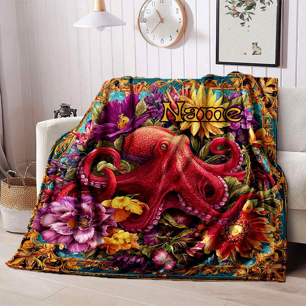 Floral Octopus Home Customize Your Name Blankets Comfortable Soft Lightweight Allseason Multipurpose Blanket For Picnics Sofas Offices Beds Living