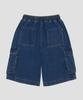 AGOD Bermuda Wide Single-Pleat Cargo Denim Shorts [Indigo]