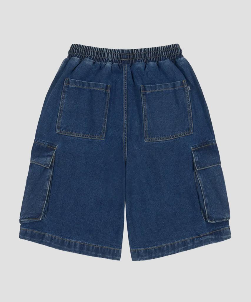 AGOD Bermuda Wide Single-Pleat Cargo Denim Shorts [Indigo]