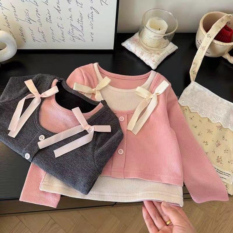Girls T-shirts Spring Autumn Casual Tops for Kids Fake Two-piece Children Undershirts Long-sleeved Toddler Bottom Baby Outfits