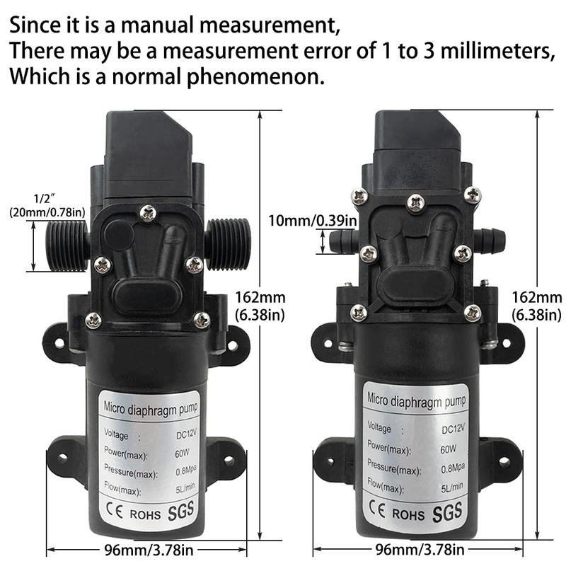 DC12V 120PSI 60W 5L/Min High Pressure Diaphragm Pump Mini Electric Self-priming Pump Water Washing Machine Pesticide Spraying