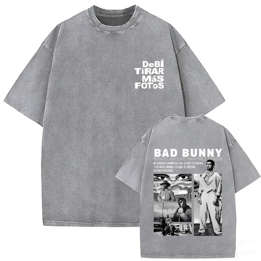 Washed Vintage Rapper Bad Bunny Tshirt Nadie Sabe Lo Que Va A Pasar Manana Skeleton Graphic T Shirts Men Fashion Hip Hop Tshirt