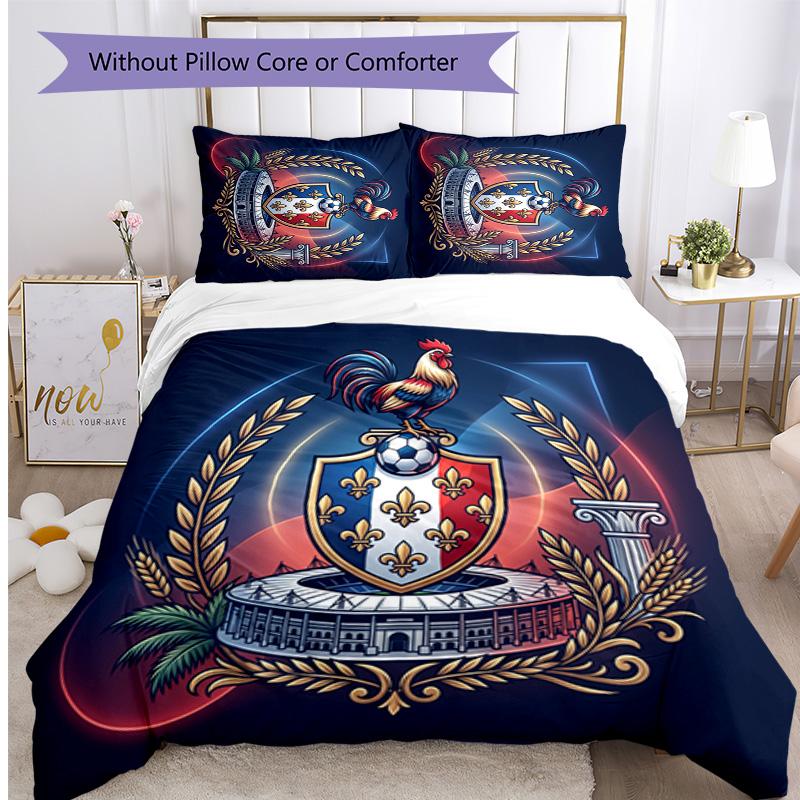 France Football Printed Bedding 3 Piece Set Cozy Breathable Bed Cover Set as Housewarming Holiday Gift
