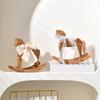 Wood Rocking Horse Figurine with Ribbon Handcrafted Rocking Horse Statue Home Office Living Room Kinetic Desktop Decoration Ornament