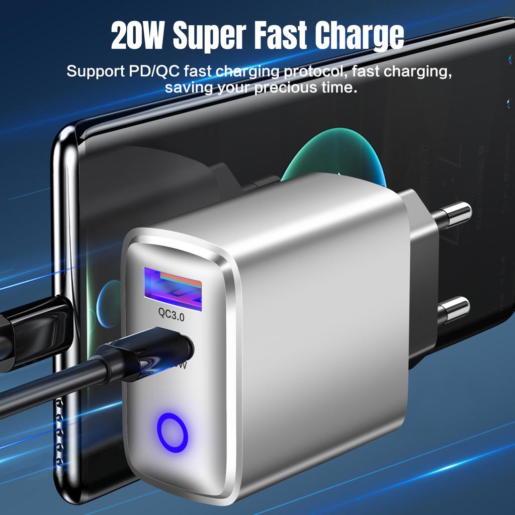 20 Вт USB-зарядное устройство для путешествий USB C Type C с быстрой зарядкой, вилка EU US, адаптер для быстрого зарядного устройства для iPhone, Samsung, Xiaomi QC3.0