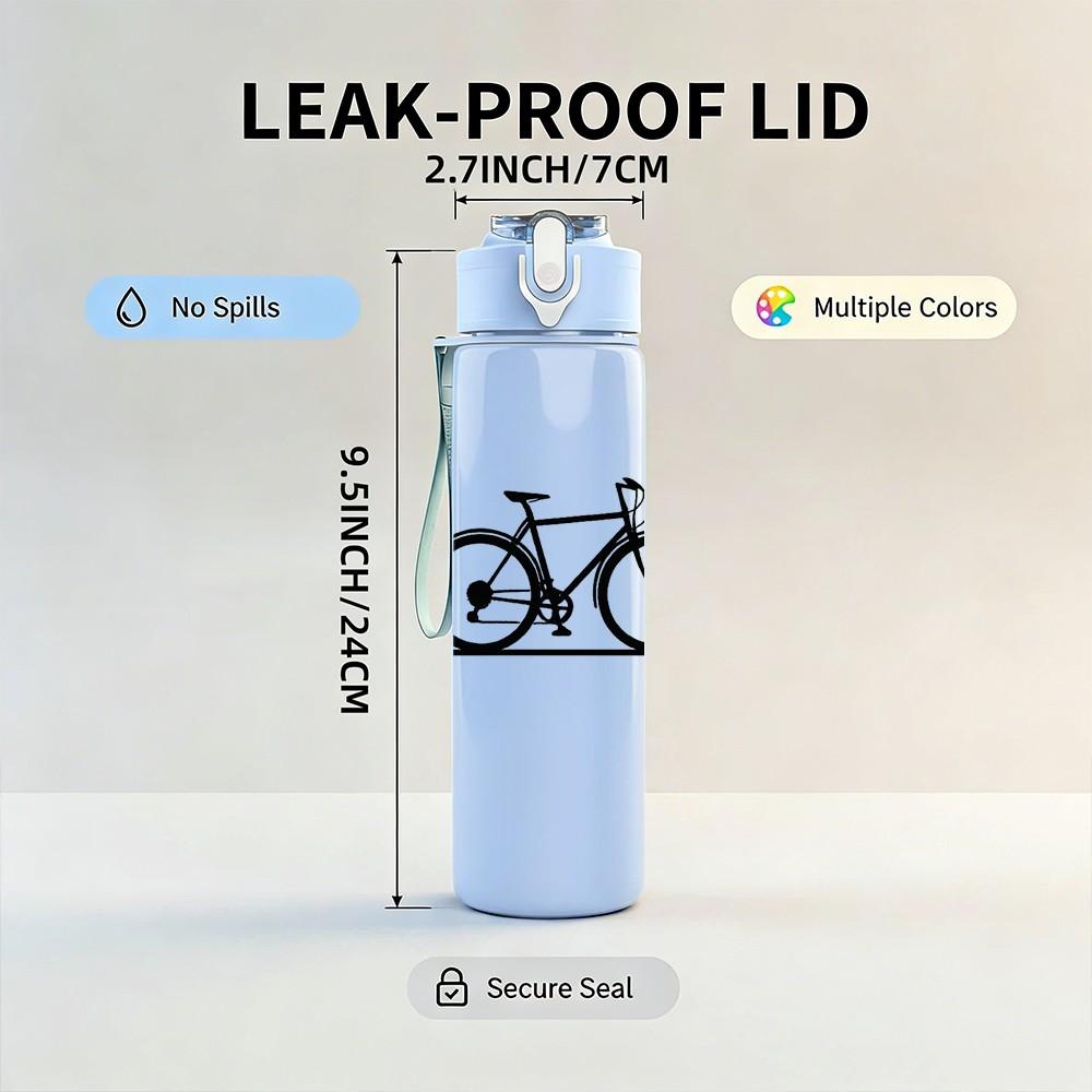 1PC Bicycle Heart Beat Line Art Print 750ml Color Plastic Sports Water Bottle Leakproof Flip Straw Lid Suitable for Sports Office Home Use