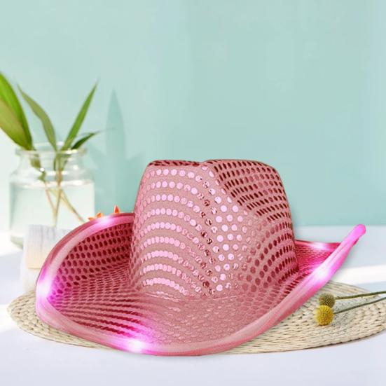 Светодиодная ковбойская шляпа в стиле ретро, вестерн, светящаяся, 5 цветов, в наличии, кепка с блестками, на Рождество