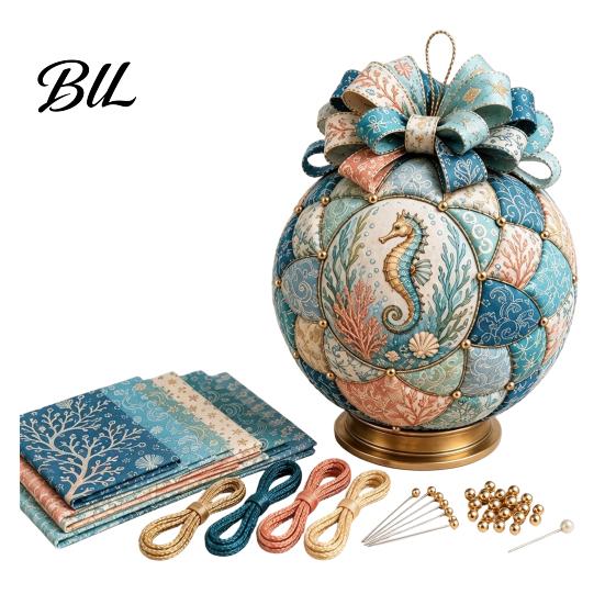 Handmade Art Project for Beginners Ocean Treasures DIY Patchwork Ball Ornament Kit, Nautical Dolphin Fabric Craft Making Creative Gift Lovers