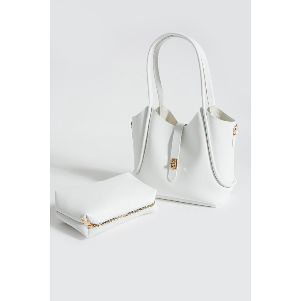 Women's Black Zippered Two-piece Cross Strap Hand Shoulder Bag