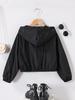 Girls 8-12Y All Season Casual Jacket, Raglan Long Sleeve Zip Up Short Coat with Reflective Stripe, Lightweight Outdoor Running Cycling Sportswear