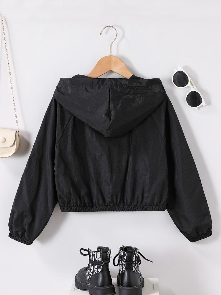 Girls 8-12Y All Season Casual Jacket, Raglan Long Sleeve Zip Up Short Coat with Reflective Stripe, Lightweight Outdoor Running Cycling Sportswear