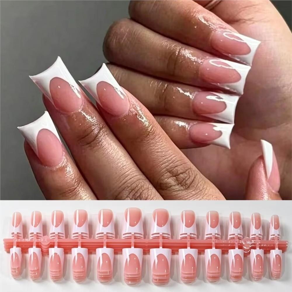 120 Pieces Short Square French False Nails Glossy Black French Tip Nails For Women