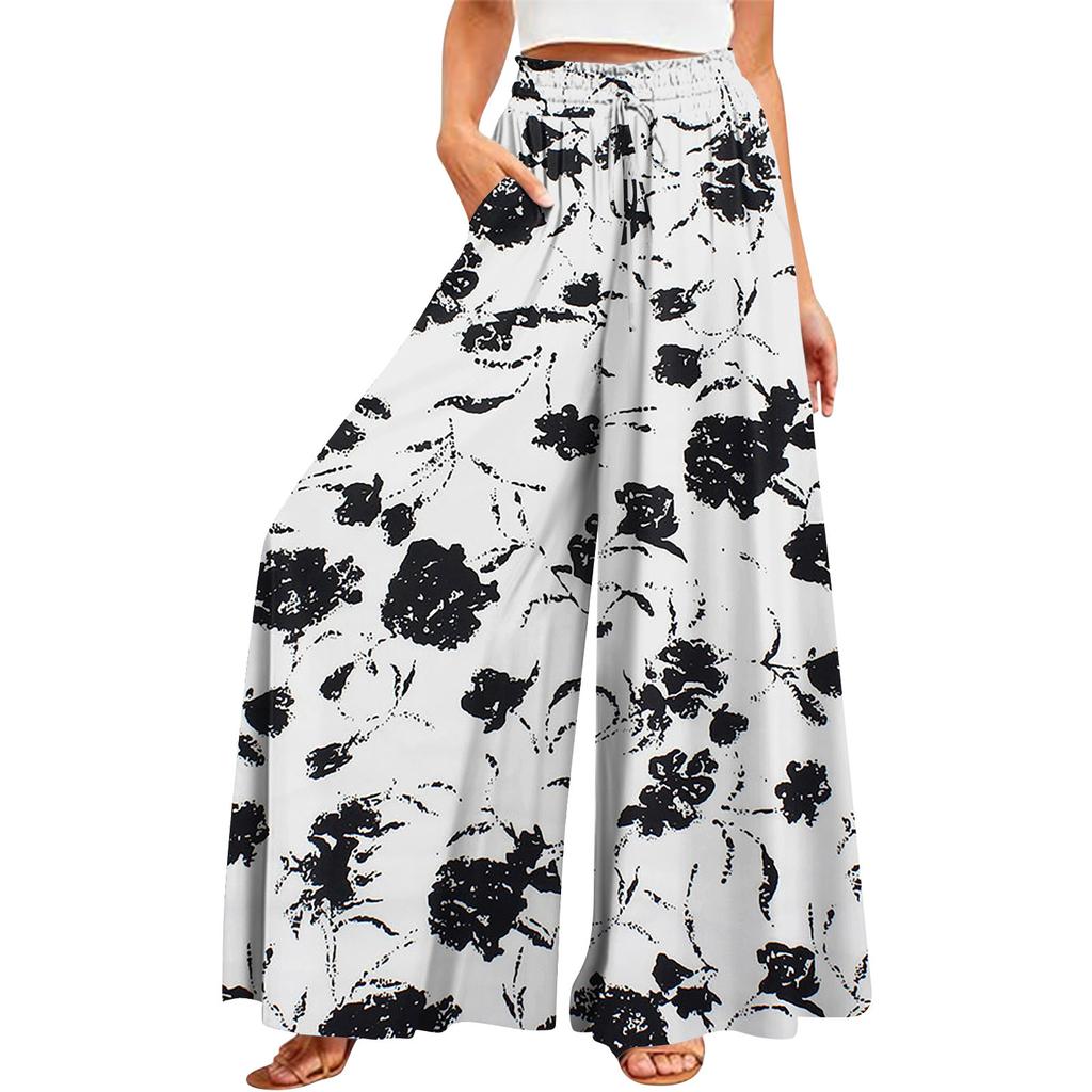 Women's Summer Wide Leg Pants High Waisted Flowing Pockets Fashion Casual Casual Bohemian Printed Beach Pants